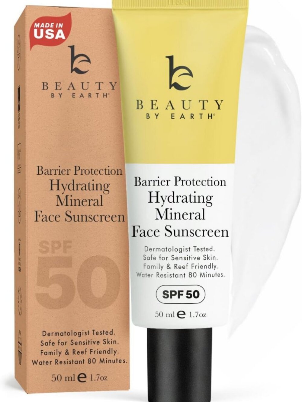SPF 50 Mineral Sunscreen for Face - Zinc Oxide, Hydrating, Organic, No White